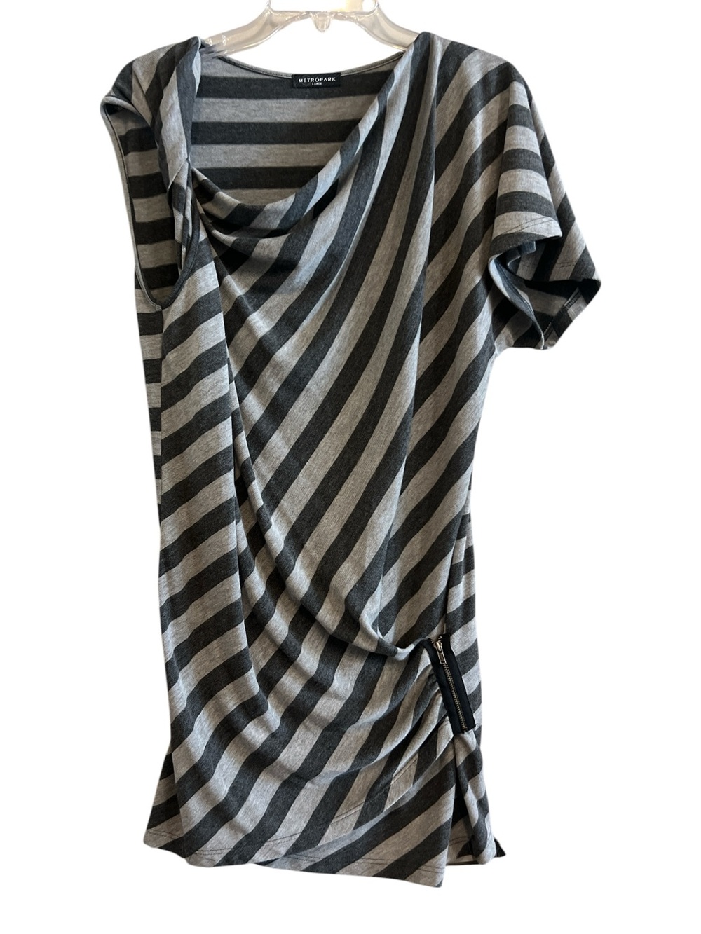 Y2K Metropark Gray on Gray Draped Stripe Asymmetrical Top with Side Zip